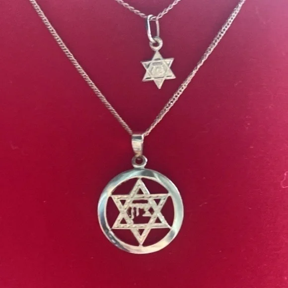 14K Yellow Gold Star Of David Pendant set Necklace
